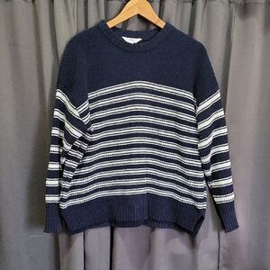 Navy and White Striped Women's Sweater